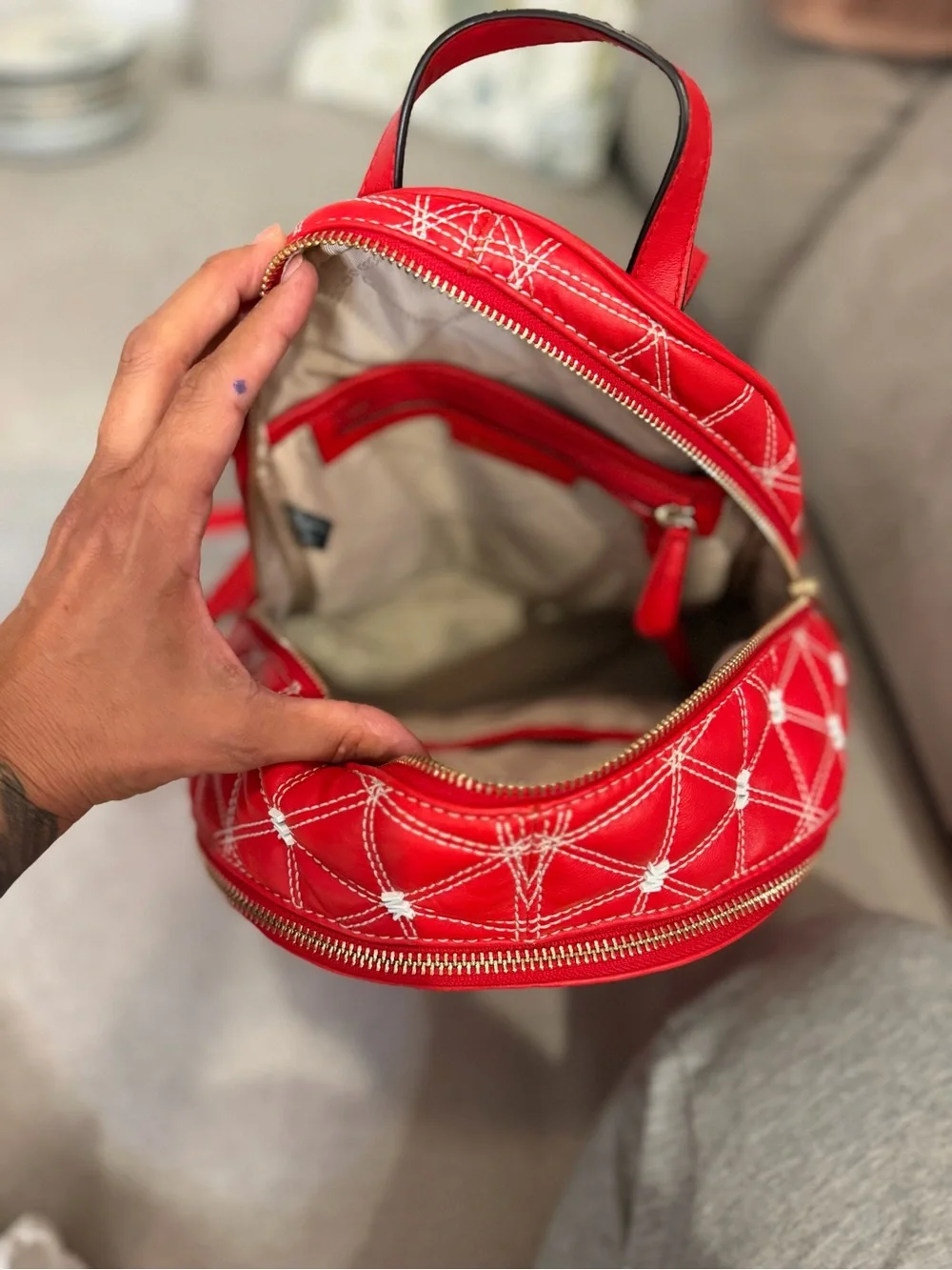 Michael Kors Red Quilted Mini Backpack with MK Emboss
